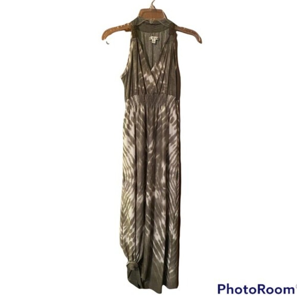JohnPaulRichard Womens Olive Maxi Dress Tie-Dye Beaded Size Small